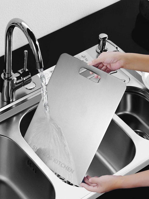 Stainless Steel Cutting Board, Titanium Chopping Boards for Kitchen, SUS 304 Large Chopper for Meat, Dishwasher Safe, with Handle & Scale, Easy Clean