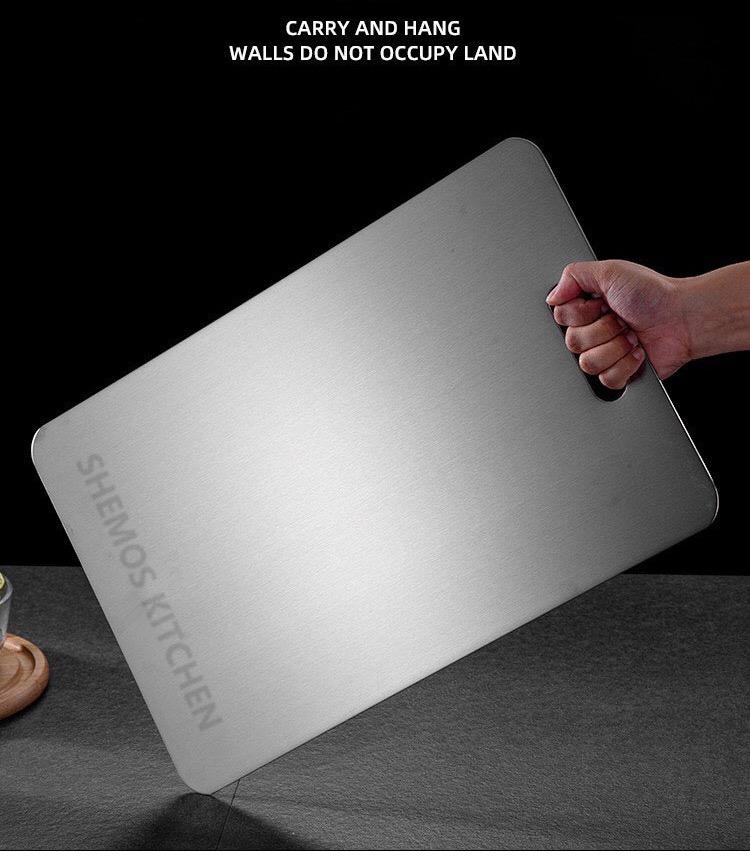 Stainless Steel Cutting Board, Titanium Chopping Boards for Kitchen, SUS 304 Large Chopper for Meat, Dishwasher Safe, with Handle & Scale, Easy Clean