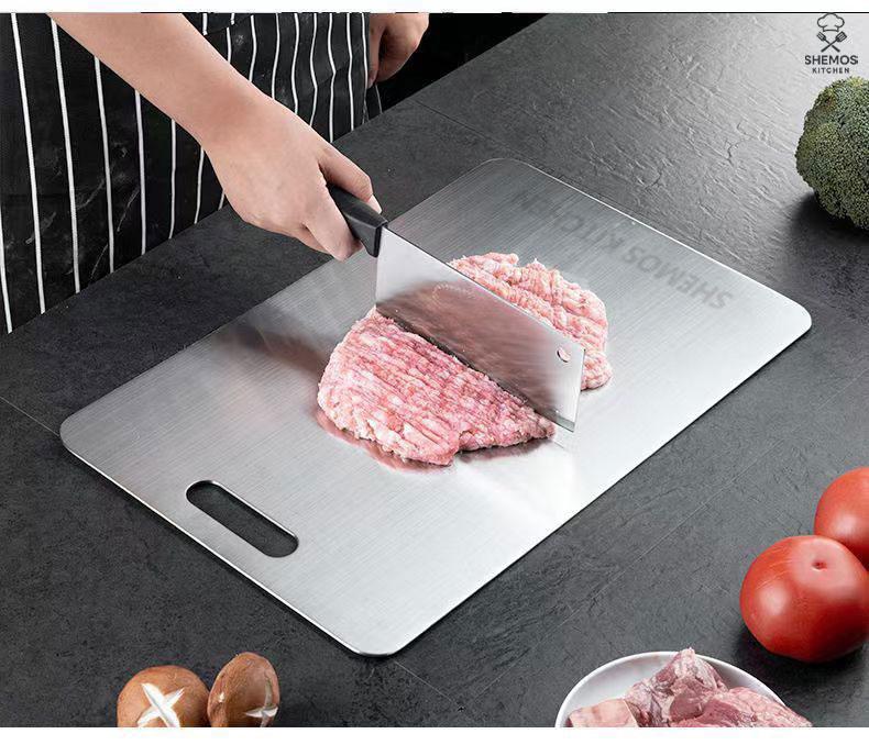 Stainless Steel Cutting Board, Titanium Chopping Boards for Kitchen, SUS 304 Large Chopper for Meat, Dishwasher Safe, with Handle & Scale, Easy Clean
