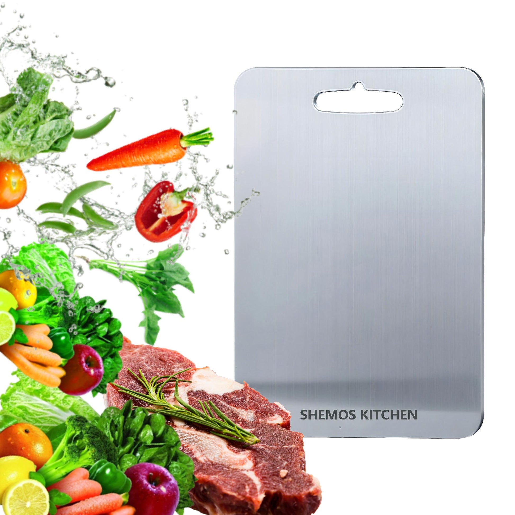 Stainless Steel Cutting Board, Titanium Chopping Boards for Kitchen, SUS 304 Large Chopper for Meat, Dishwasher Safe, with Handle & Scale, Easy Clean
